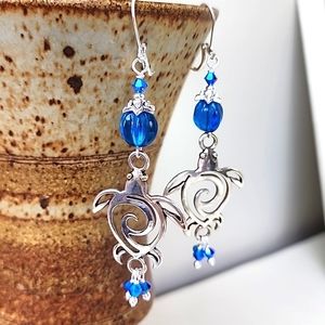 Long Dangle Turtle Earrings,‎ Handmade Earrings